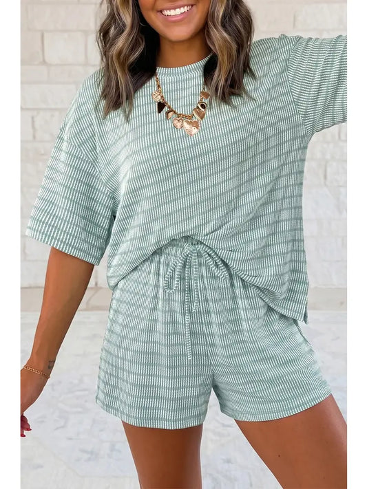 STRIPE RIB SHORT GREEN SET