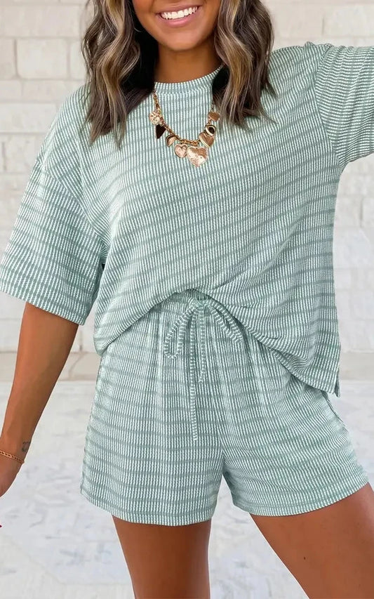 STRIPE RIB SHORT GREEN SET
