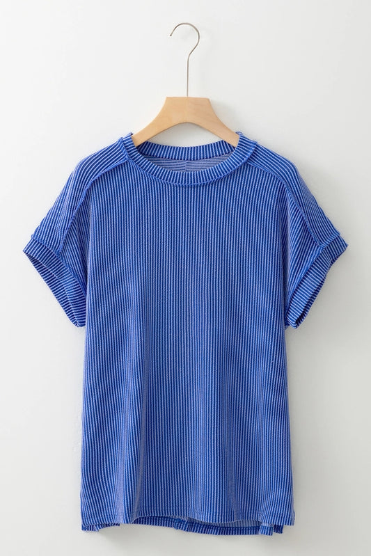 BLUE TEXTURED SS TOP
