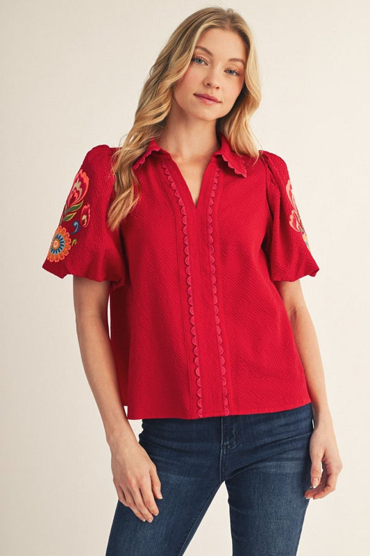EMB TRIM SCALLOP RED TOP