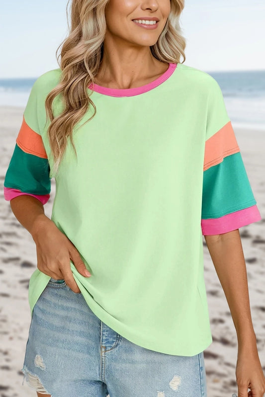 GREEN COLOR BLOCK SS TOP