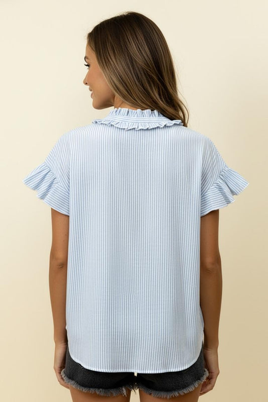 FRILL STRIPE BLUE TOP