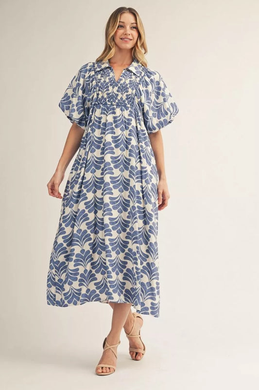 BOHO SMOCKED DENIM DRESS