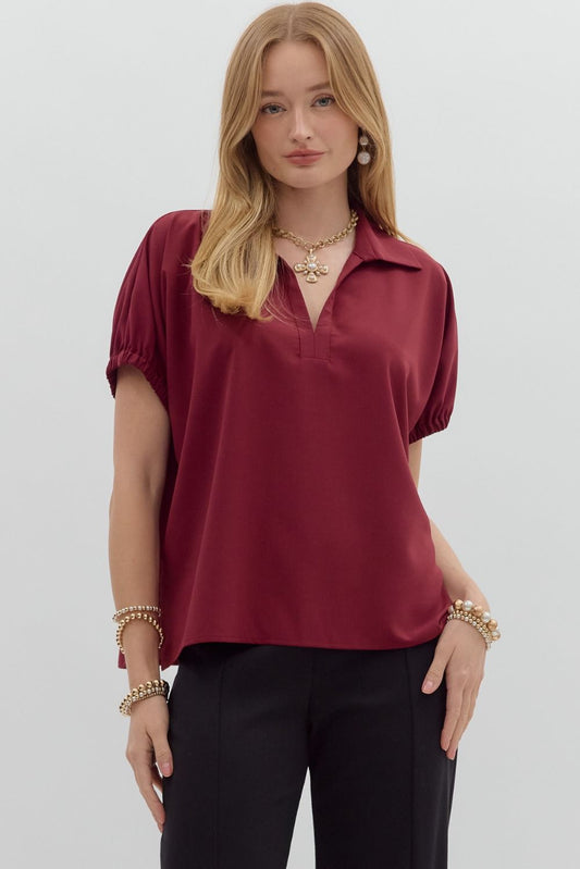 SPLIT COLLAR SLIT HEM TOP