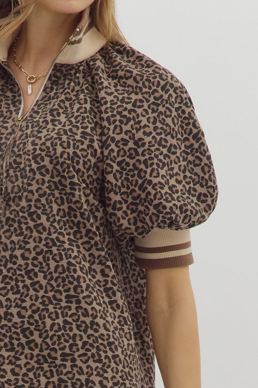 LEOPARD BUBBLE SLEEVE TOP