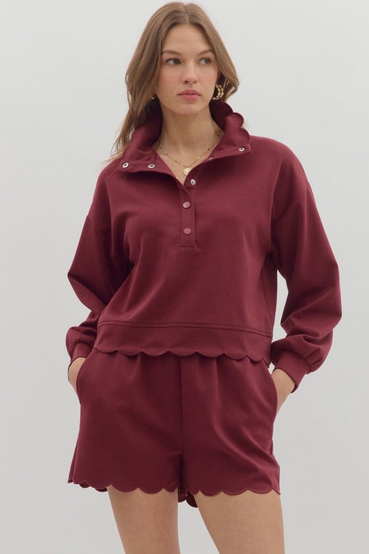 SCALLOP BURGUNDY PULLOVER