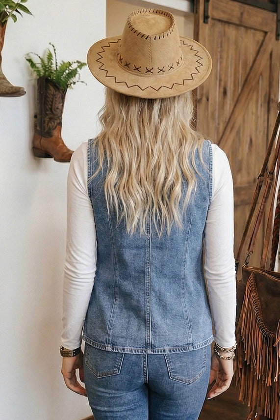 DENIM BUTTONED FRONT SLIT VEST