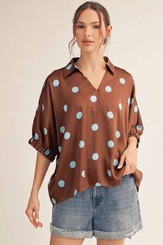 COLLAR POLKA BRN TOP