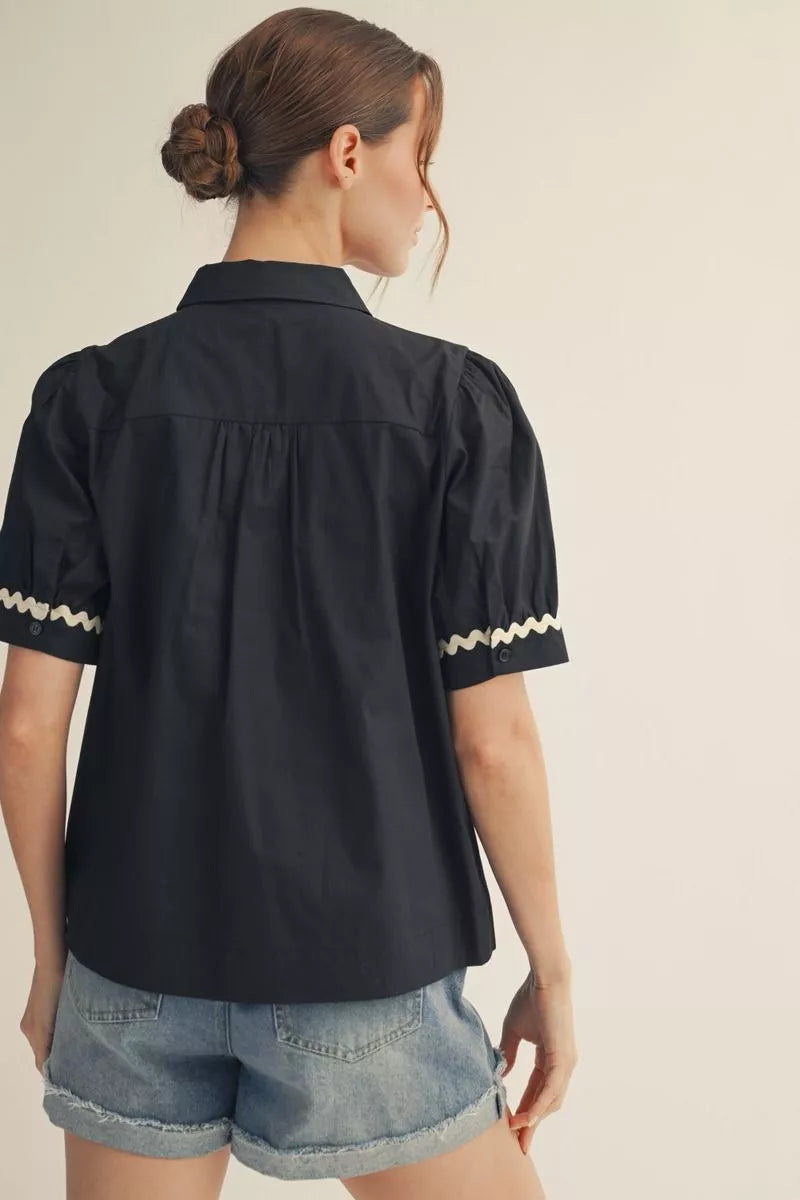 NOTCHED NECKLINE BLACK TOP