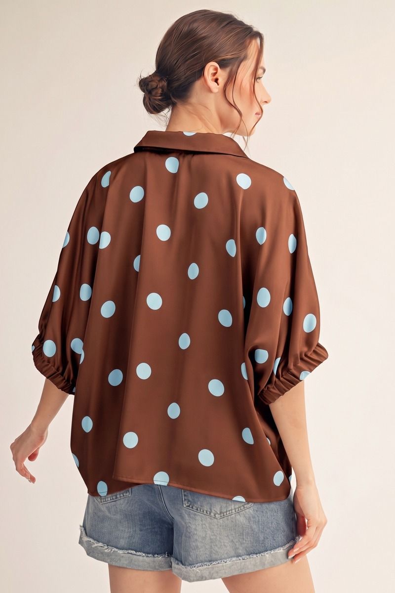COLLAR POLKA BRN TOP