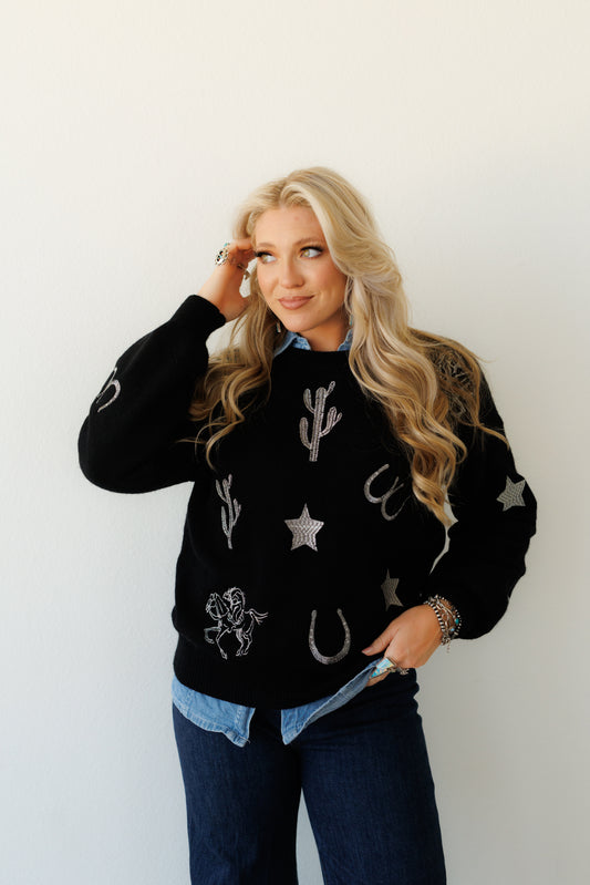 BLACK/SILVER CACTUS SWEATER