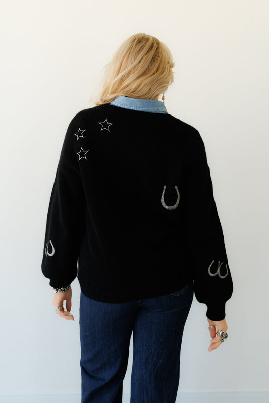BLACK/SILVER CACTUS SWEATER
