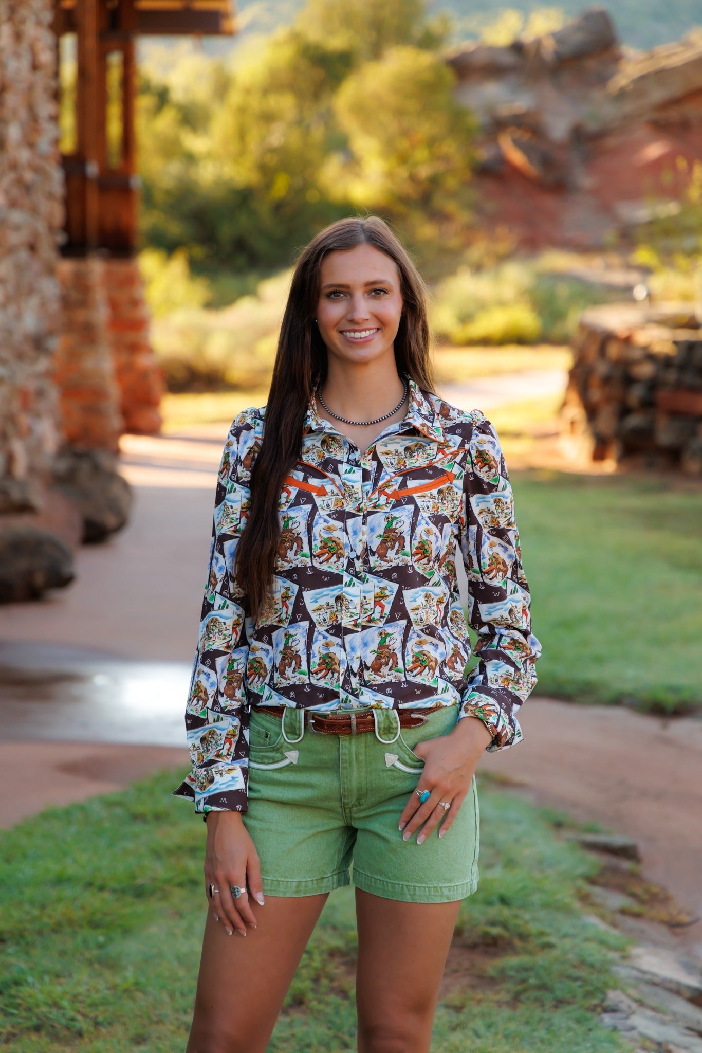 COWBOY STAMP SNAP LONG SLEEVE BUTTON UP