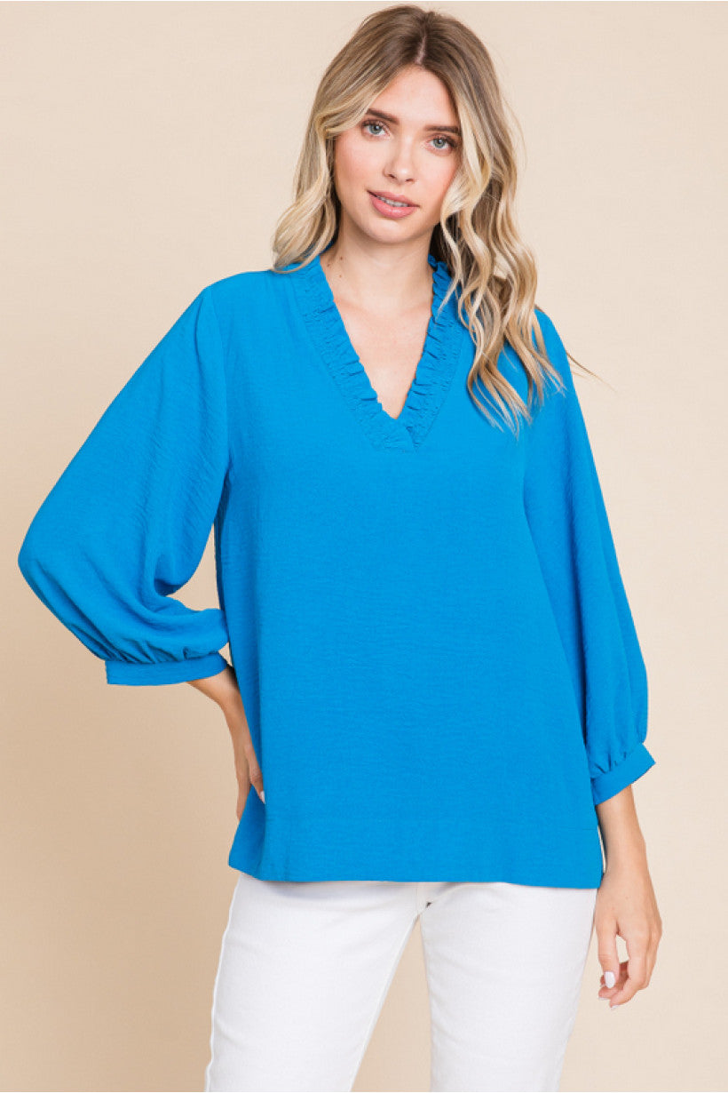 V-NECK FRILLED TOP