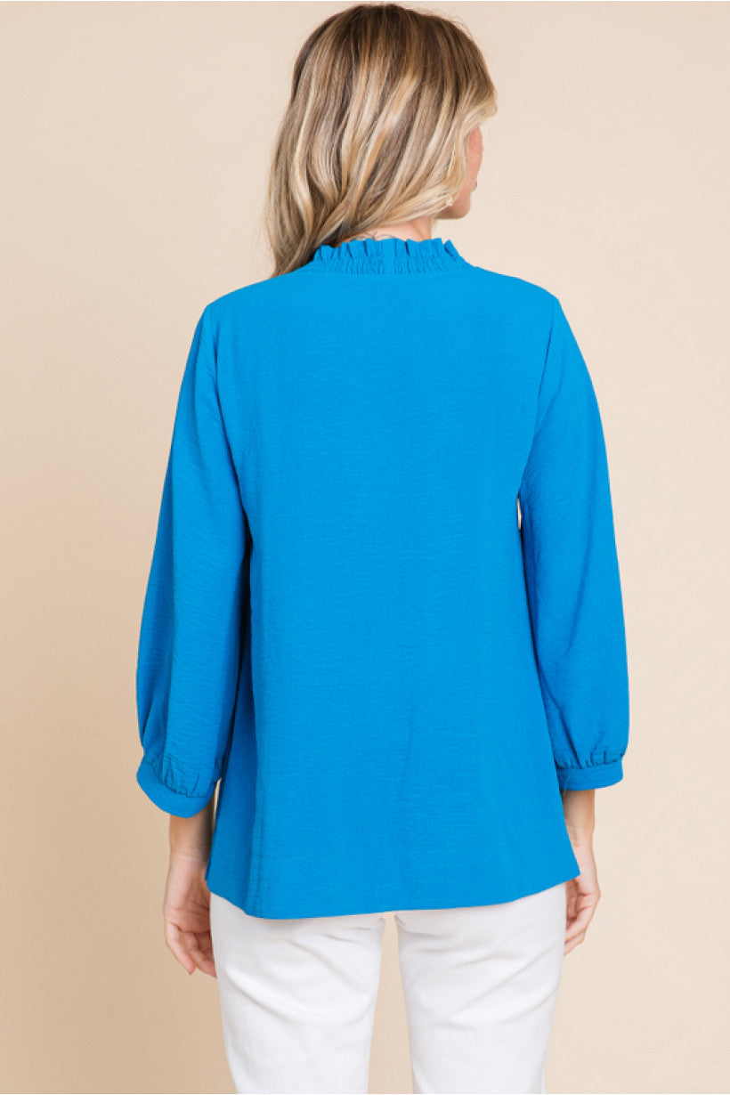 V-NECK FRILLED TOP