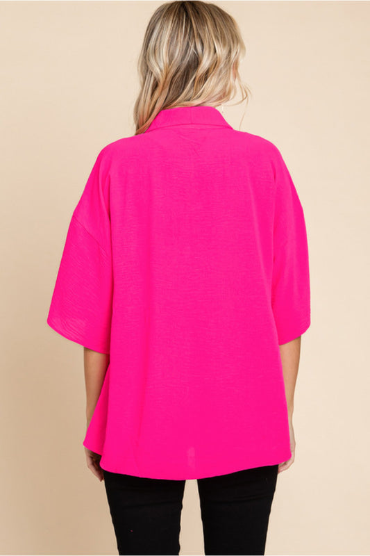 SHAWL COLLAR HOT PINK TOP