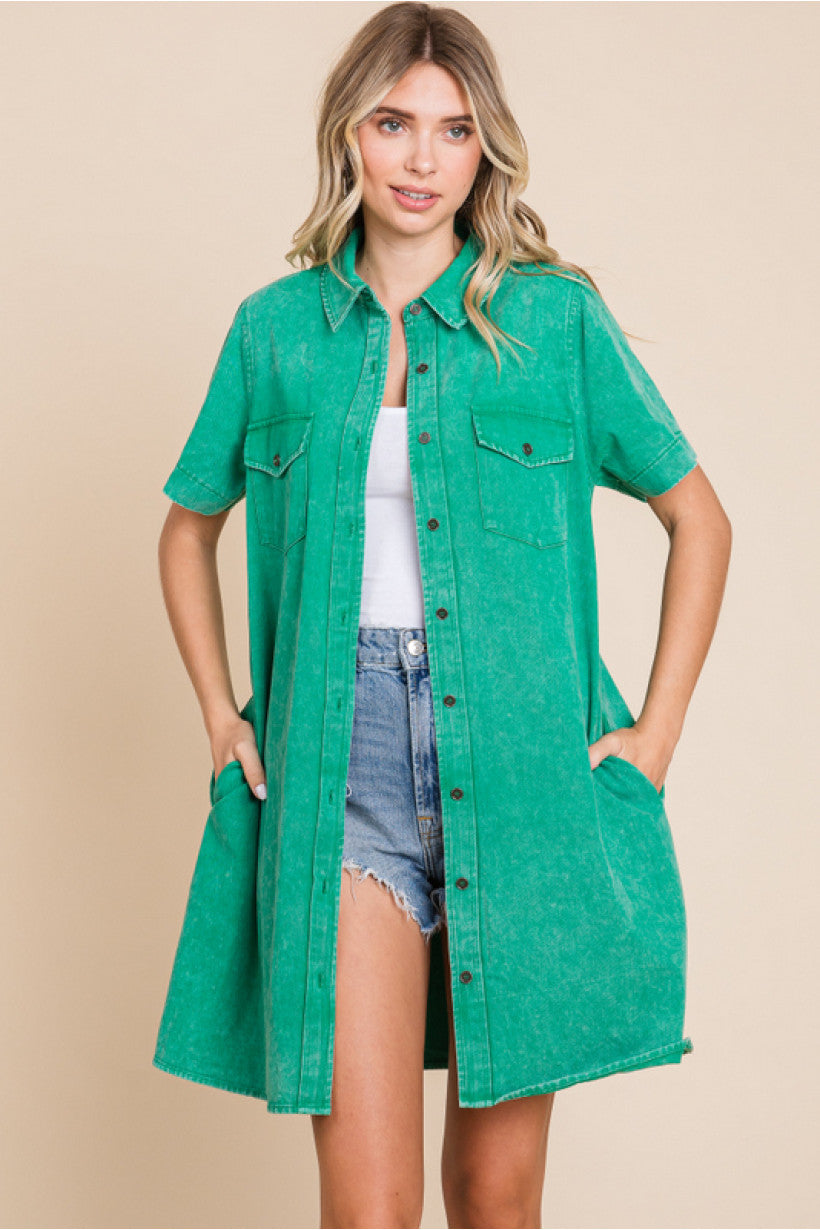 WASHED GREEN COTTON DRESS