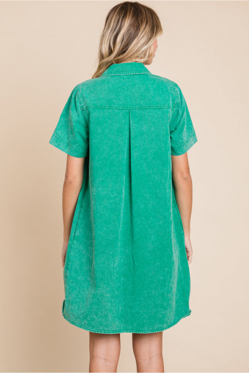 WASHED GREEN COTTON DRESS