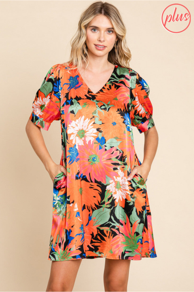 FLORAL SATIN DRESS