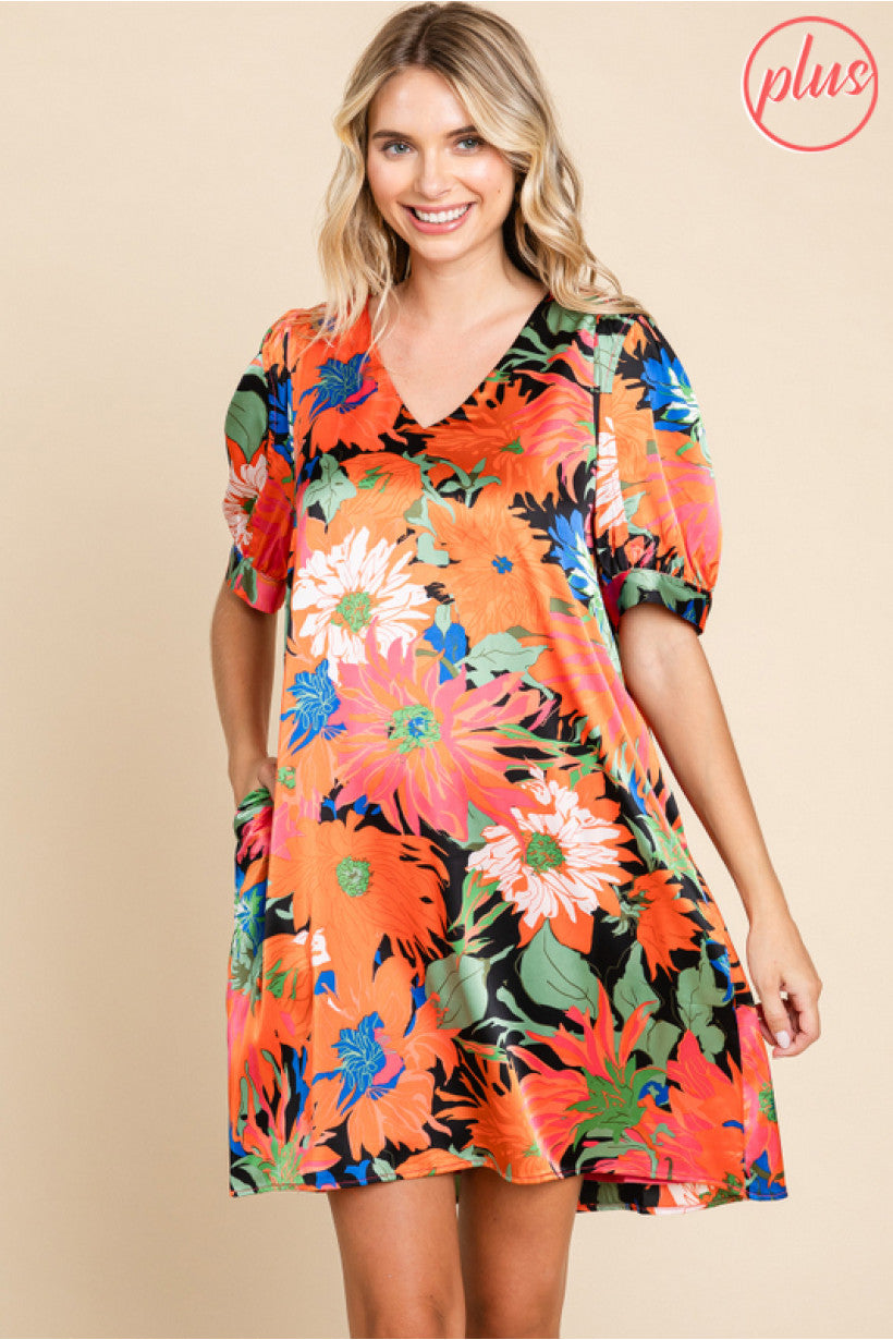 FLORAL SATIN DRESS
