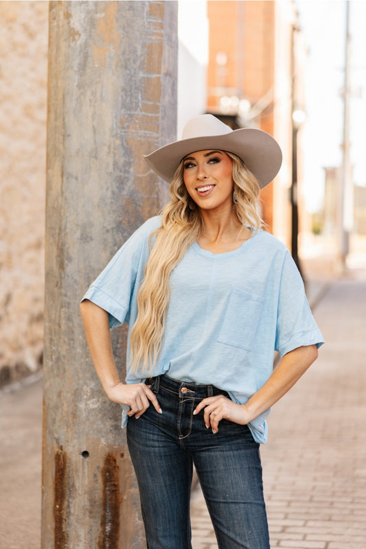 ROUND NECK BASIC BLUE TEE