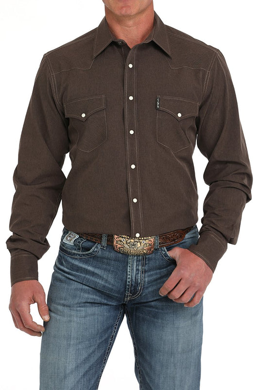 CINCH MNS MODERN FIT BROWN SNAP LS