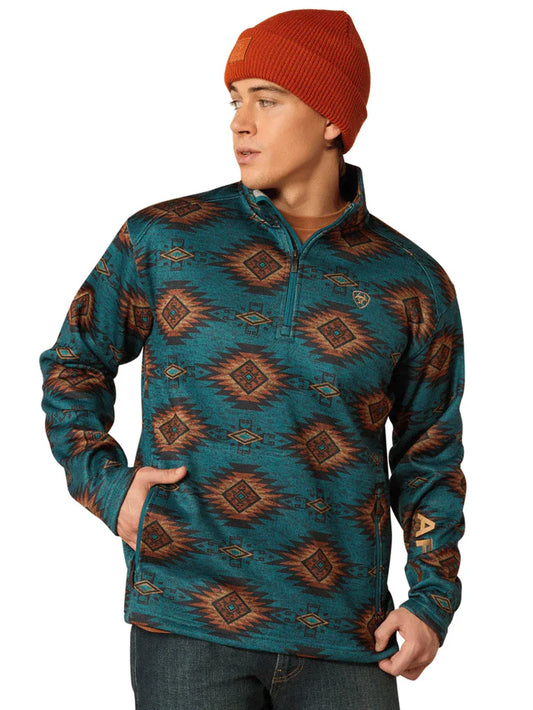 ARIAT MN CALDWELL LOGO BLUE 1/4 ZIP