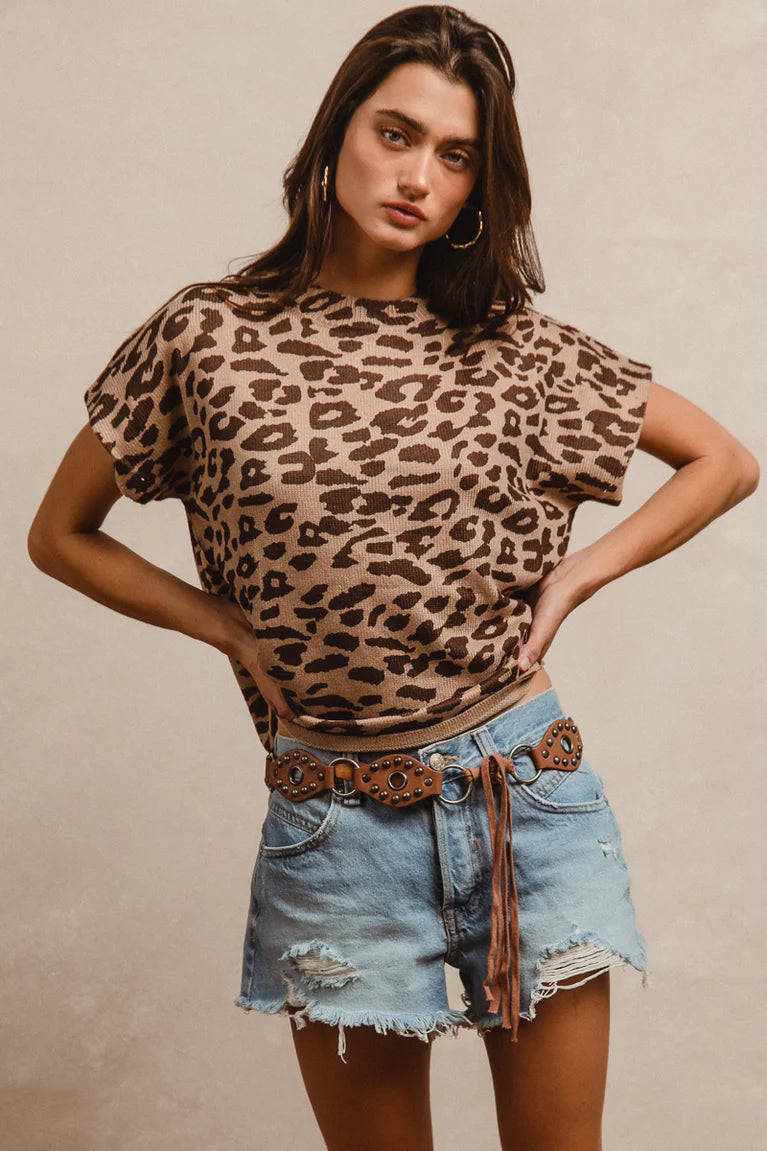 LEOPARD KNIT BASIC TOP