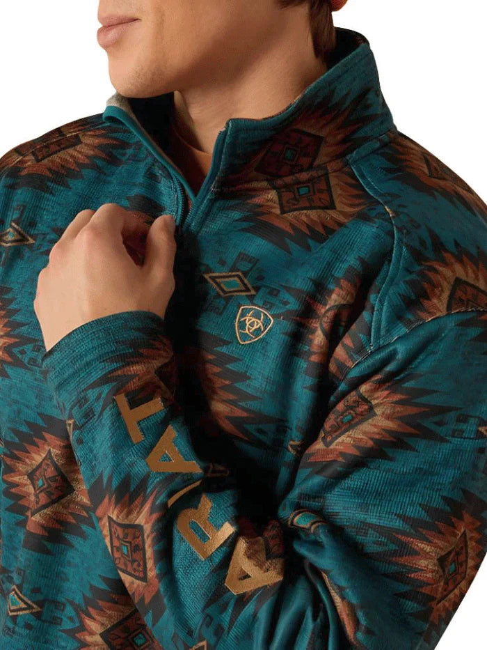 ARIAT MN CALDWELL LOGO BLUE 1/4 ZIP