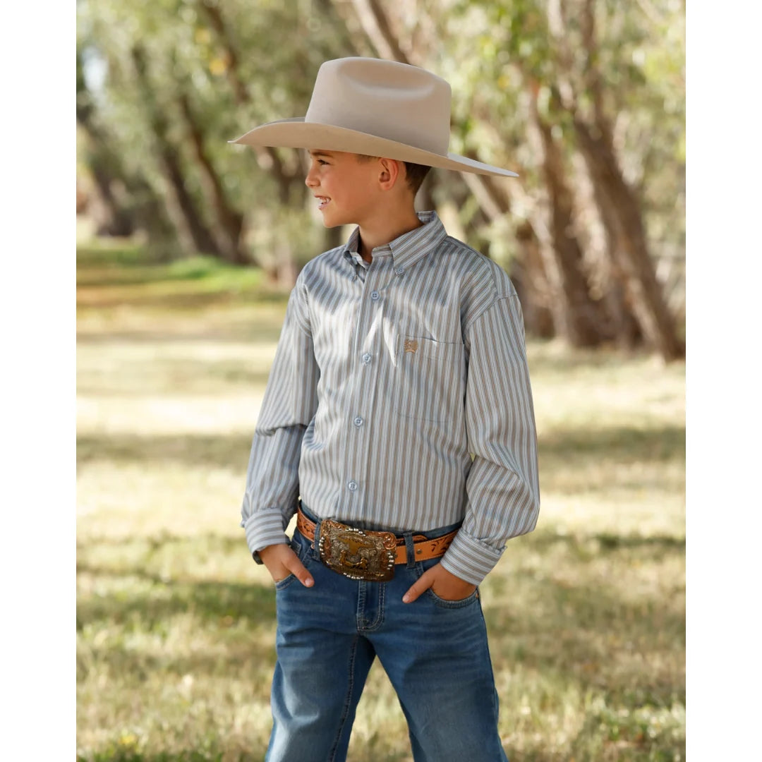 BOYS TENCEL LIGHT BLUE LS BUTTON DOWN
