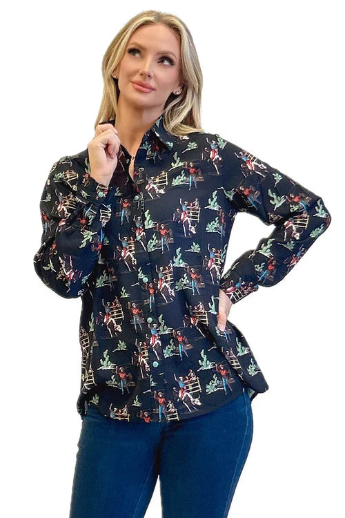 NIGHT BRONC PEARL SNAP LS