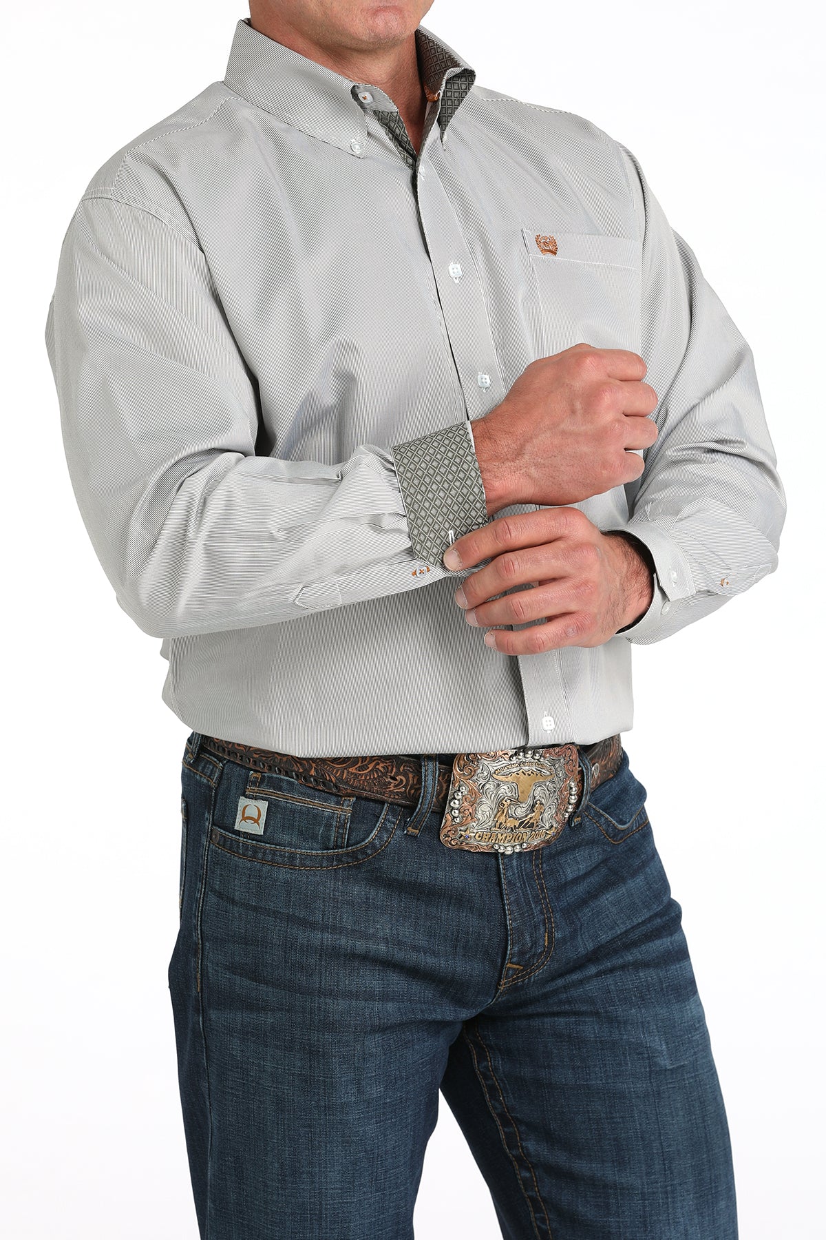 CINCH MN OLIVE STRIPE LS