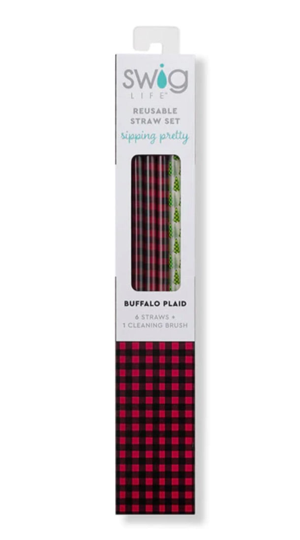 Buffalo Plaid&Tree Straw Set
