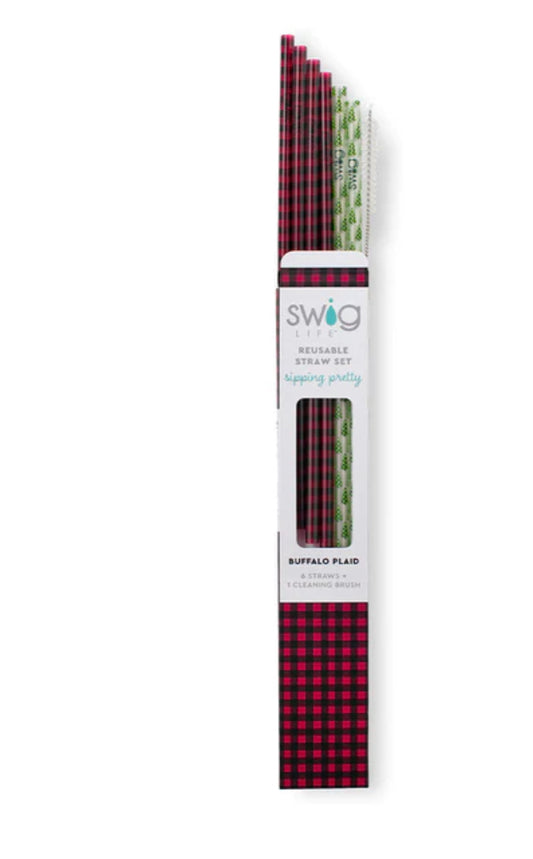 Buffalo Plaid&Tree Straw Set