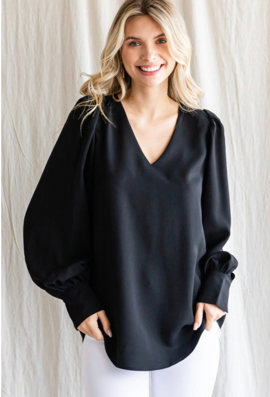Black Elegant V-Neck Top