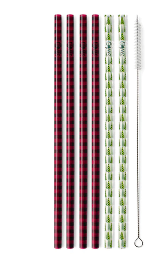Buffalo Plaid&Tree Straw Set
