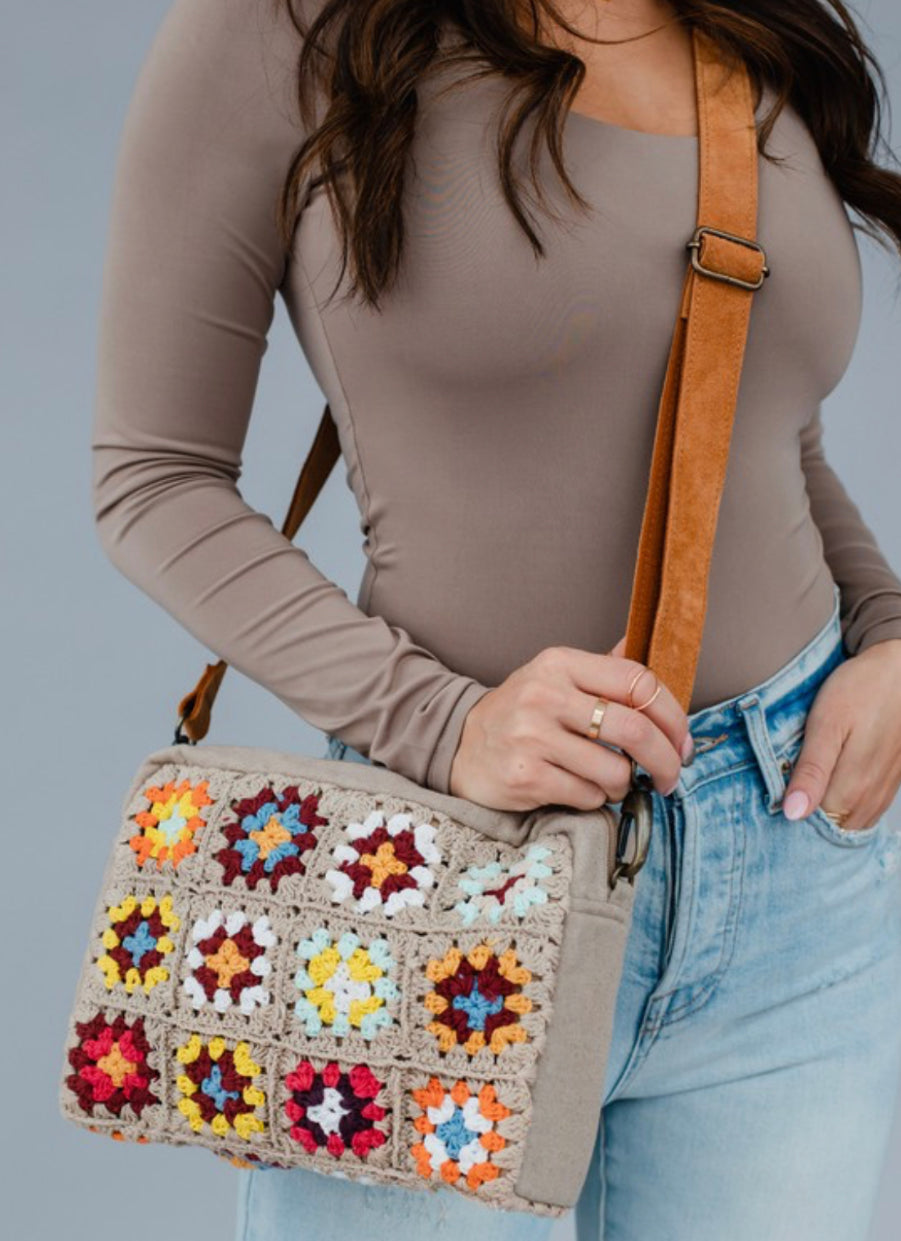 Woven Tan&Multi Crochet Crossbody