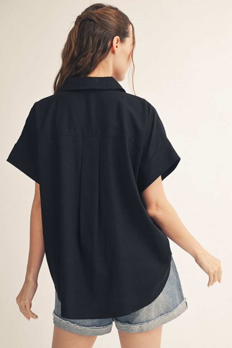 WOVEN ROUND HEM BLACK TOP