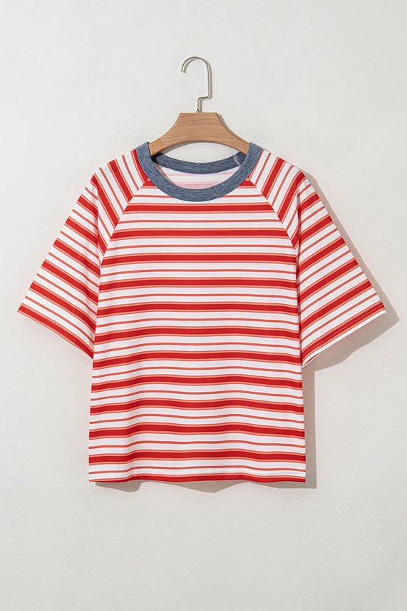 CONTRAST COLLAR TOMATO RED RAGLAN TEE