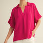 BOXED COLLAR SS FUCHSIA TOP