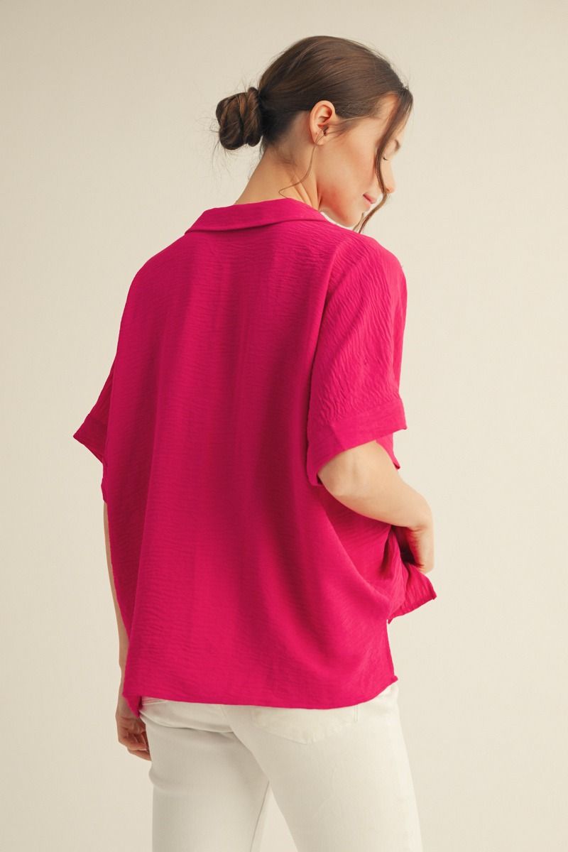 BOXED COLLAR SS FUCHSIA TOP