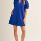 SOLID BLUE PUFF SLEEVE DRESS