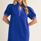 SOLID BLUE PUFF SLEEVE DRESS