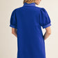 SOLID BLUE PUFF SLEEVE DRESS