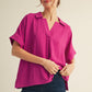 BOXED COLLAR SS MAGENTA TOP