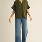 BOXED COLLAR SS HUNTER GREEN TOP