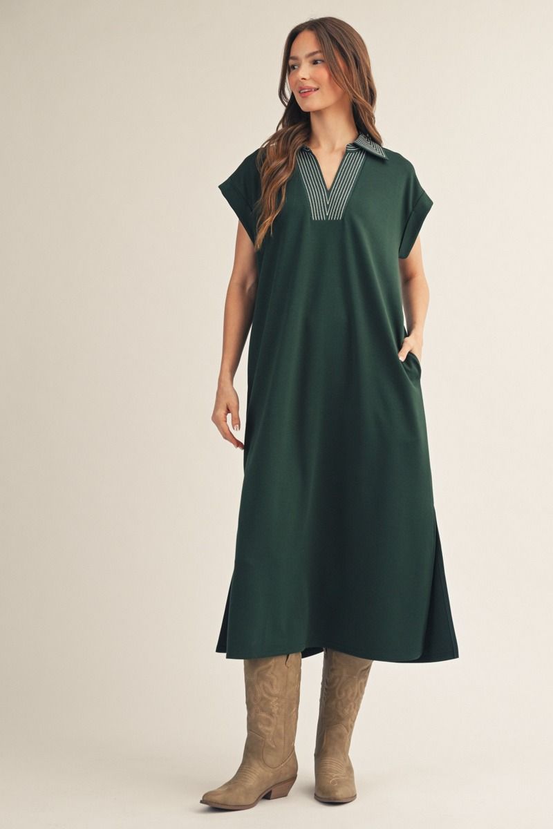 DROP SHOULDER HUNTER GREEN DRESS