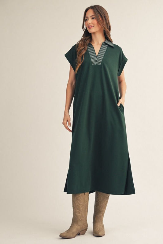 DROP SHOULDER HUNTER GREEN DRESS