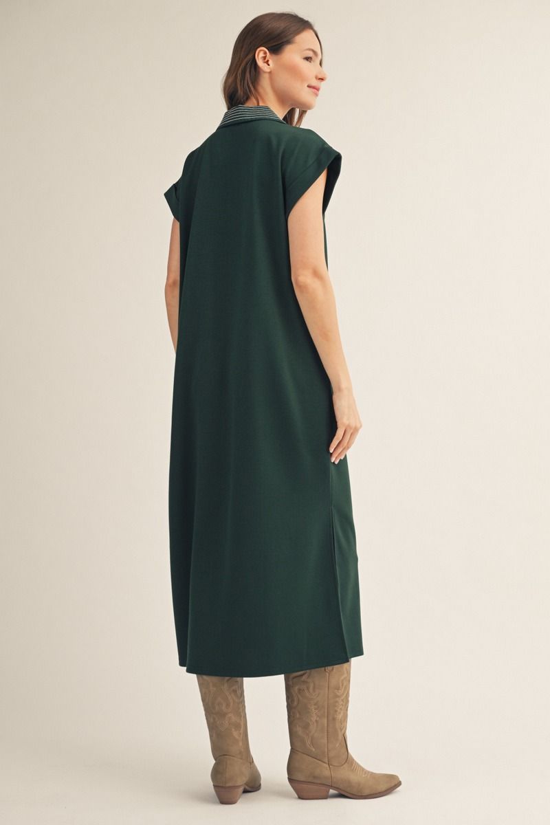 DROP SHOULDER HUNTER GREEN DRESS