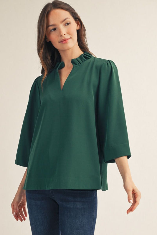 CRINKLED SOLID HUNTER GREEN TOP